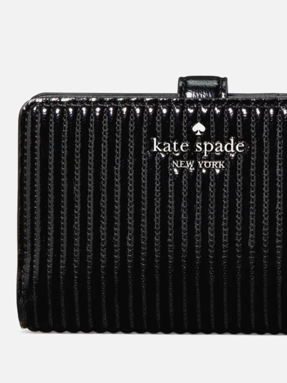 New Kate Spade Shiny Quilted Medium Bifold Wallet Patent Black